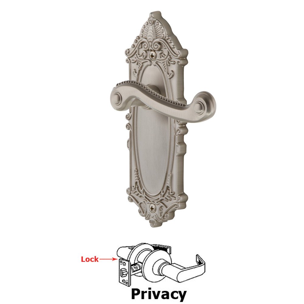 Grandeur Grandeur Grande Victorian Plate Privacy with Newport Lever in Satin Nickel