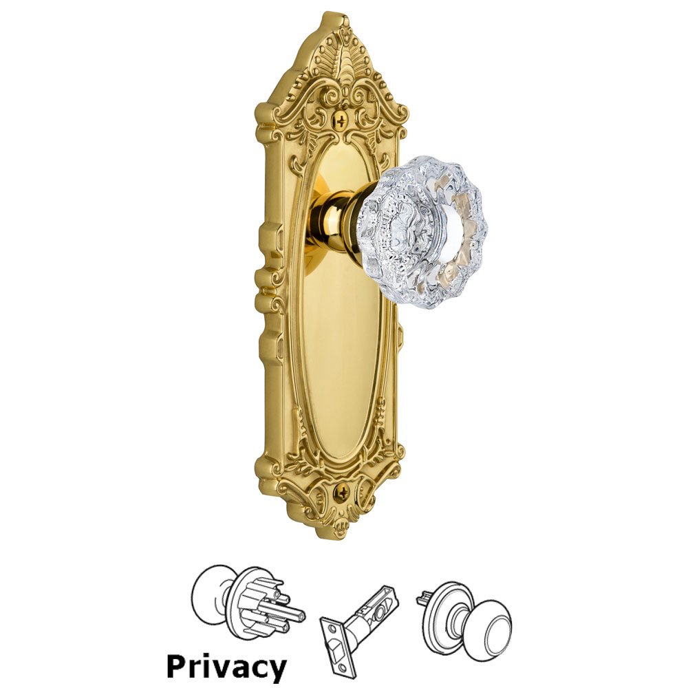 Grandeur Grandeur Grande Victorian Plate Privacy with Versailles Knob in Polished Brass