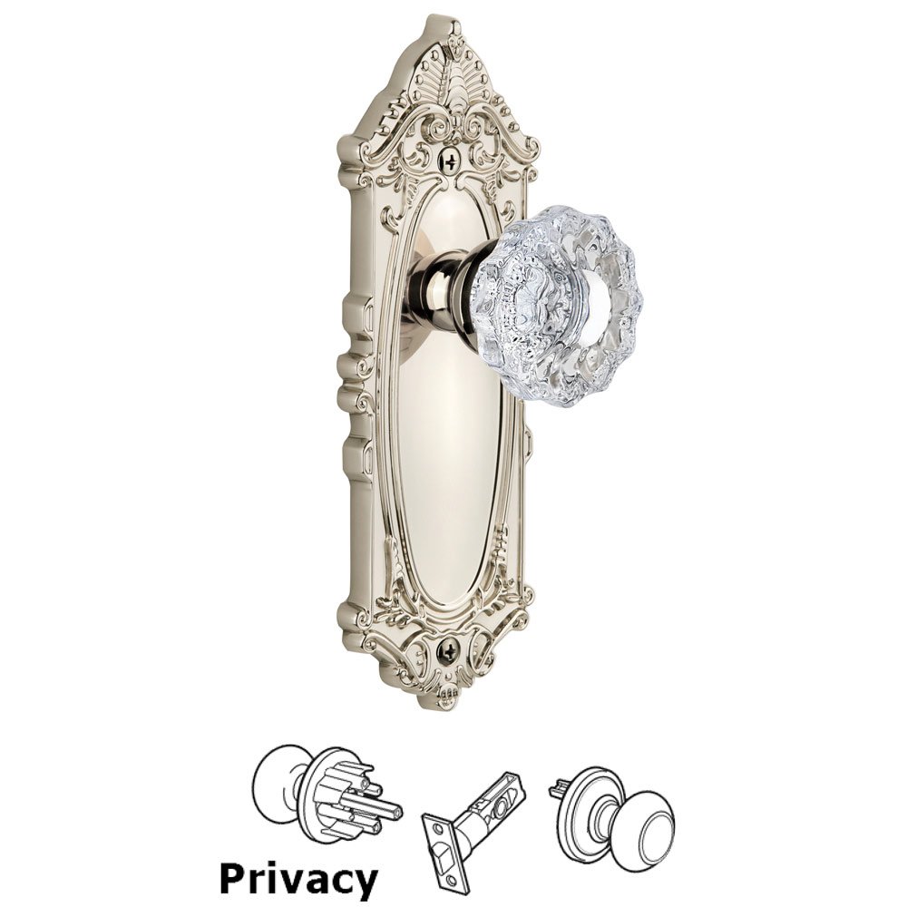 Grandeur Grandeur Grande Victorian Plate Privacy with Versailles Knob in Polished Nickel