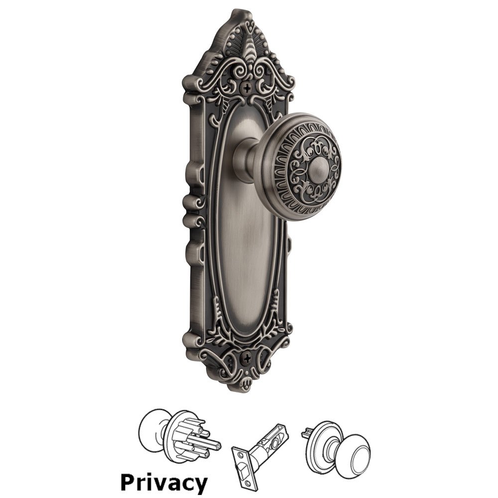 Grandeur Grandeur Grande Victorian Plate Privacy with Windsor Knob in Antique Pewter