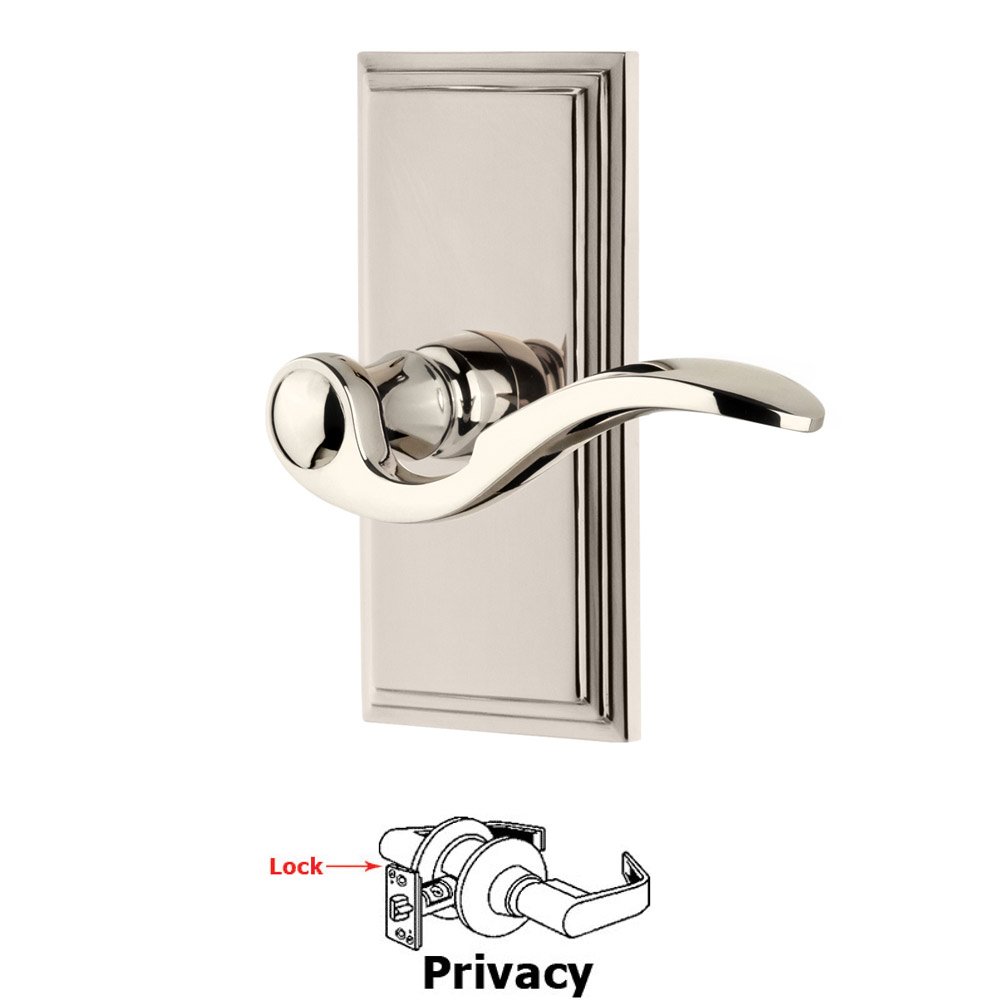 Grandeur Privacy Carre Plate with Bellagio Left Handed Lever in Polished Nickel