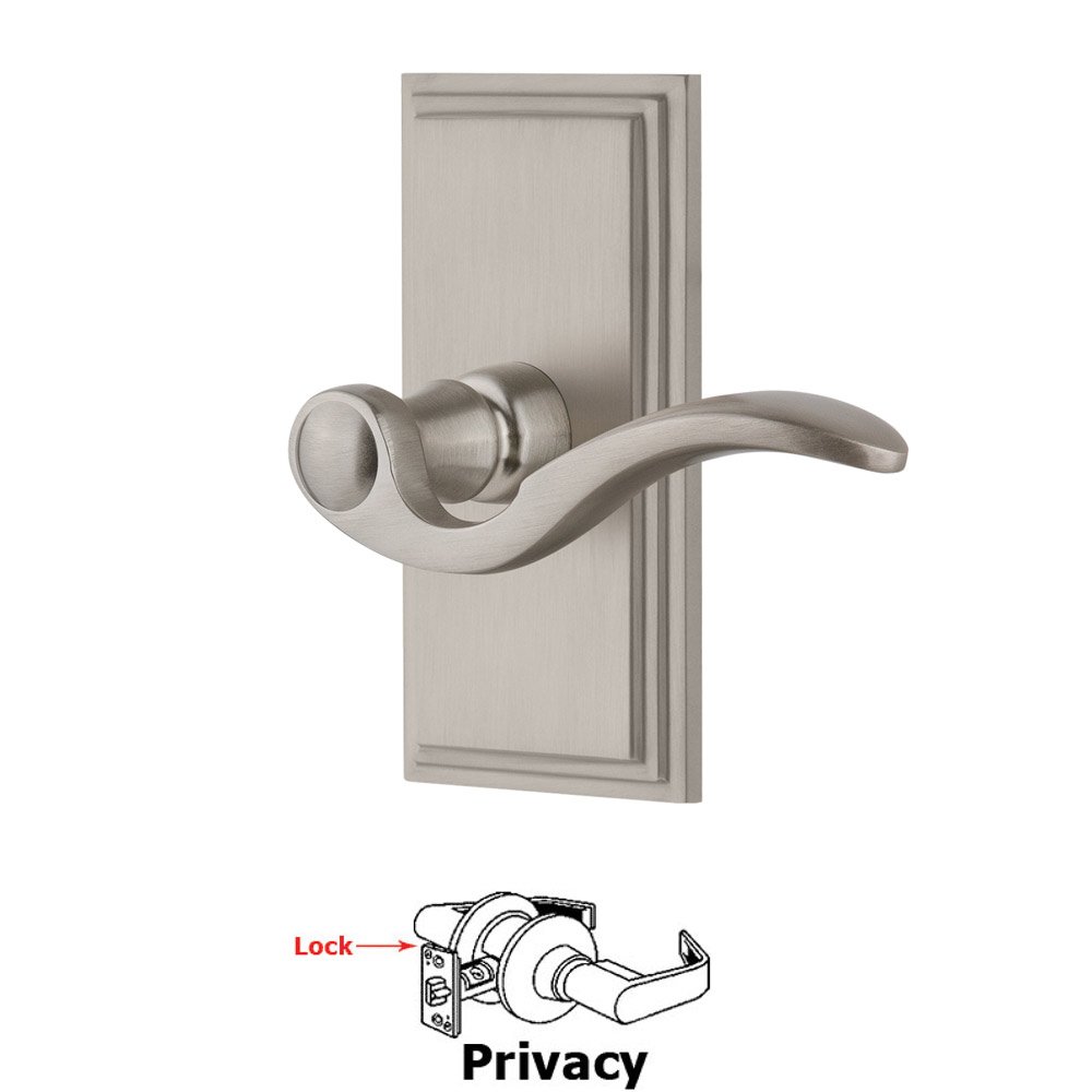 Grandeur Privacy Carre Plate with Bellagio Left Handed Lever in Satin Nickel