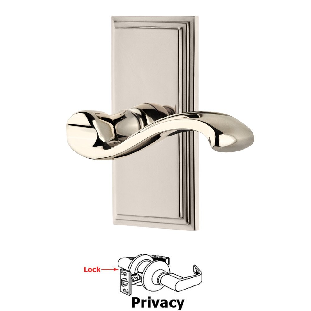 Grandeur Privacy Carre Plate with Portofino Left Handed Lever in Polished Nickel