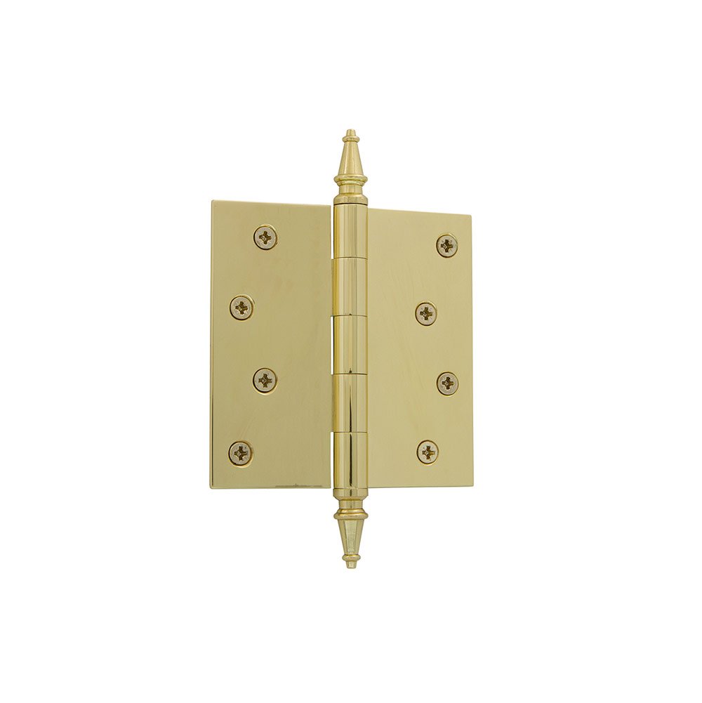 Grandeur 4" Steeple Tip Residential Hinge with Square Corners in Unlacquered Brass