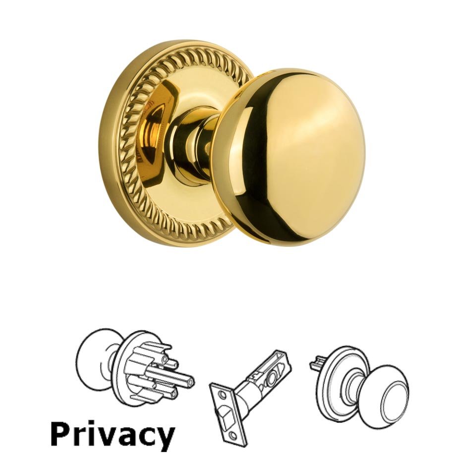 Grandeur Grandeur Newport Plate Privacy with Fifth Avenue Knob in Polished Brass
