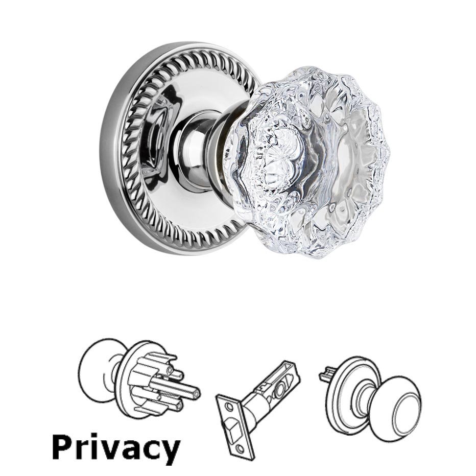 Grandeur Grandeur Newport Plate Privacy with Fontainebleau Crystal Knob in Bright Chrome