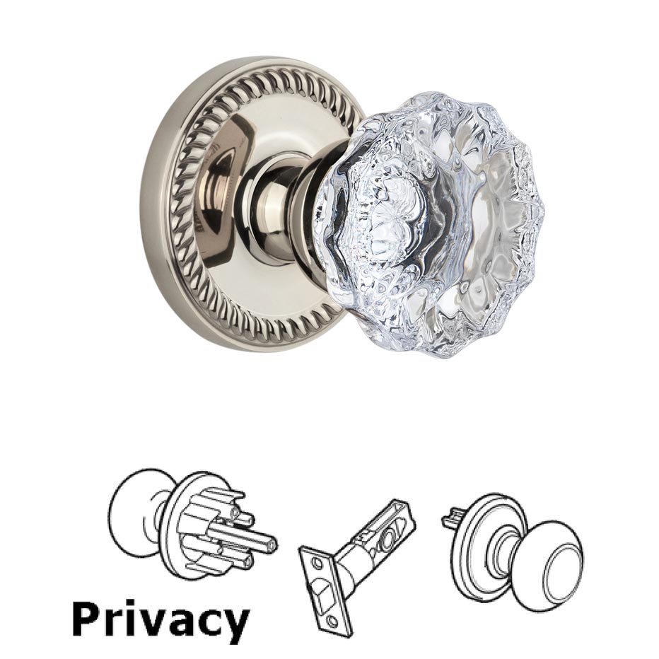 Grandeur Grandeur Newport Plate Privacy with Fontainebleau Crystal Knob in Polished Nickel