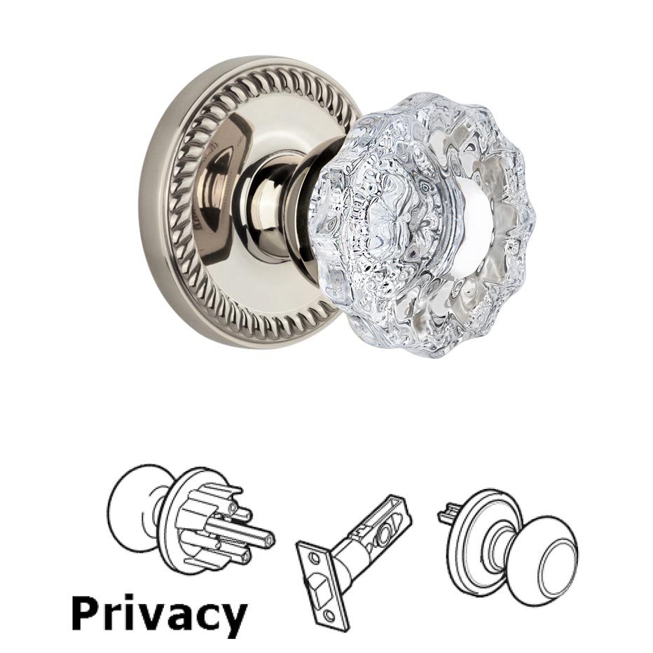 Grandeur Grandeur Newport Plate Privacy with Versailles Crystal Knob in Polished Nickel