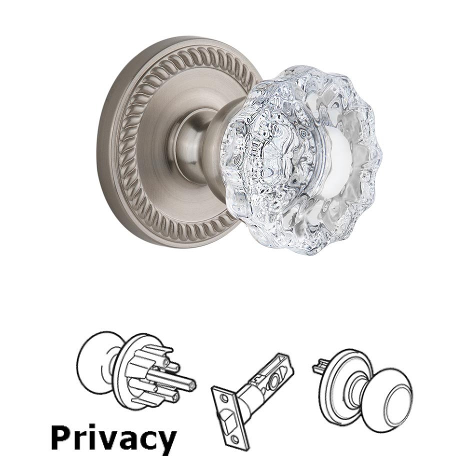 Grandeur Grandeur Newport Plate Privacy with Versailles Crystal Knob in Satin Nickel