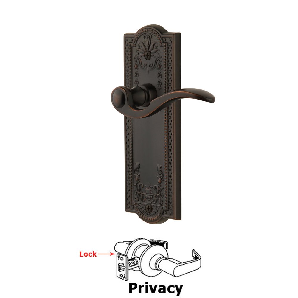 Grandeur Privacy Parthenon Plate with Bellagio Right Handed Lever in Timeless Bronze