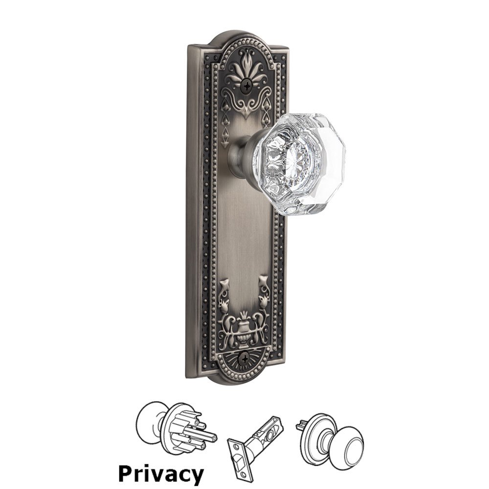 Grandeur Grandeur Parthenon Plate Privacy with Chambord Knob in Antique Pewter