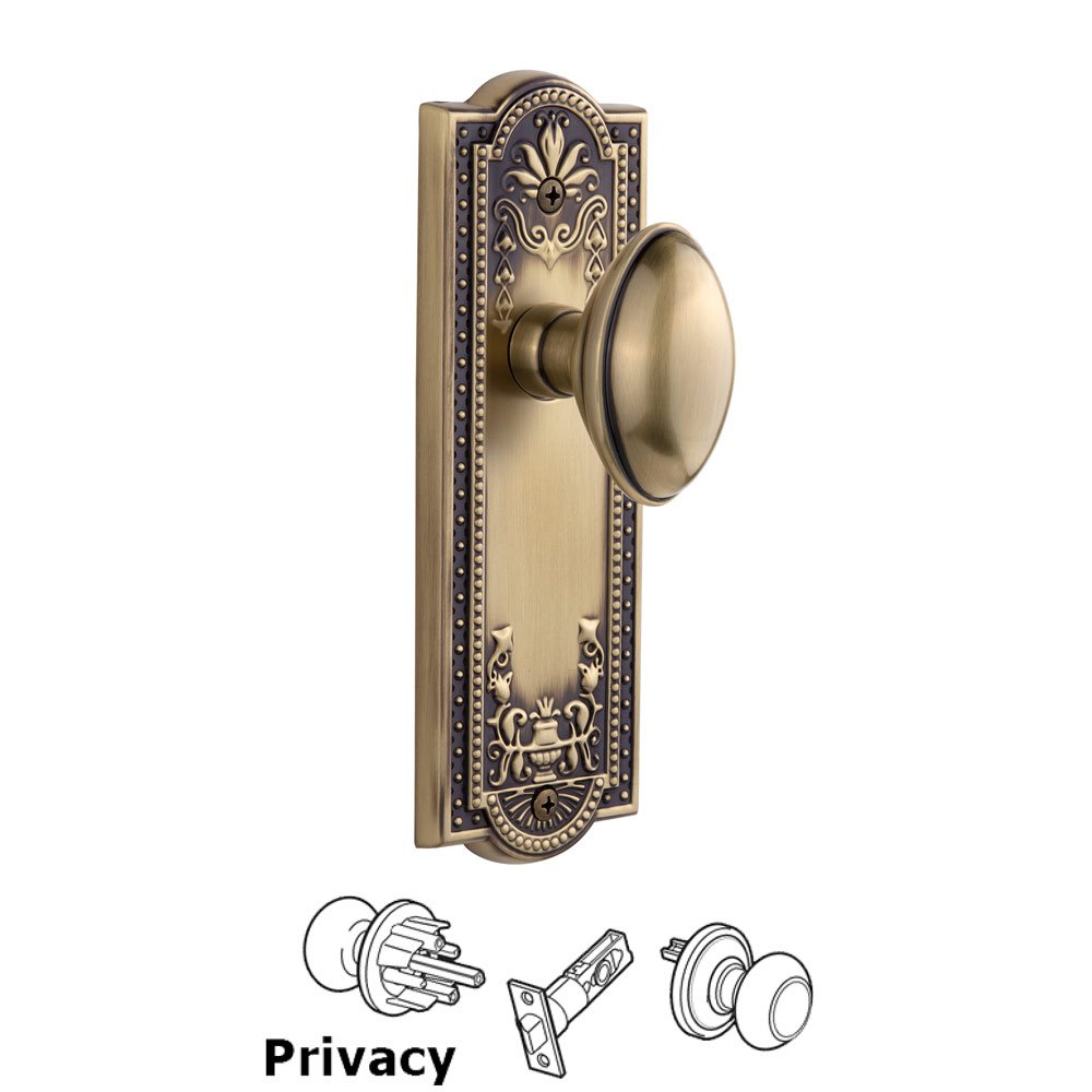 Grandeur Grandeur Parthenon Plate Privacy with Eden Prairie Knob in Vintage Brass