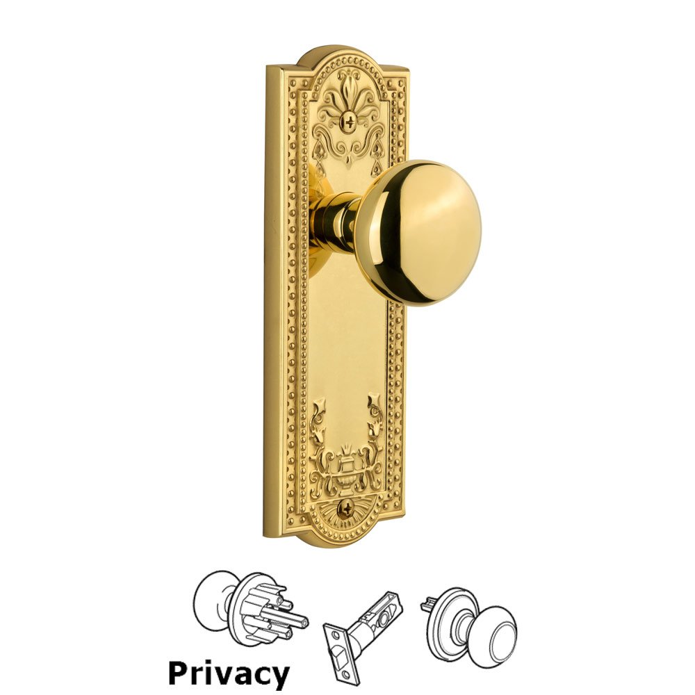 Grandeur Grandeur Parthenon Plate Privacy with Fifth Avenue Knob in Polished Brass