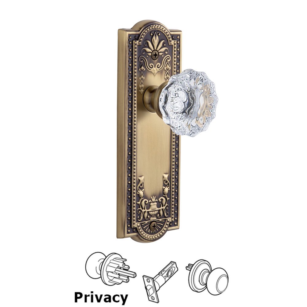 Grandeur Grandeur Parthenon Plate Privacy with Fontainebleau Knob in Vintage Brass
