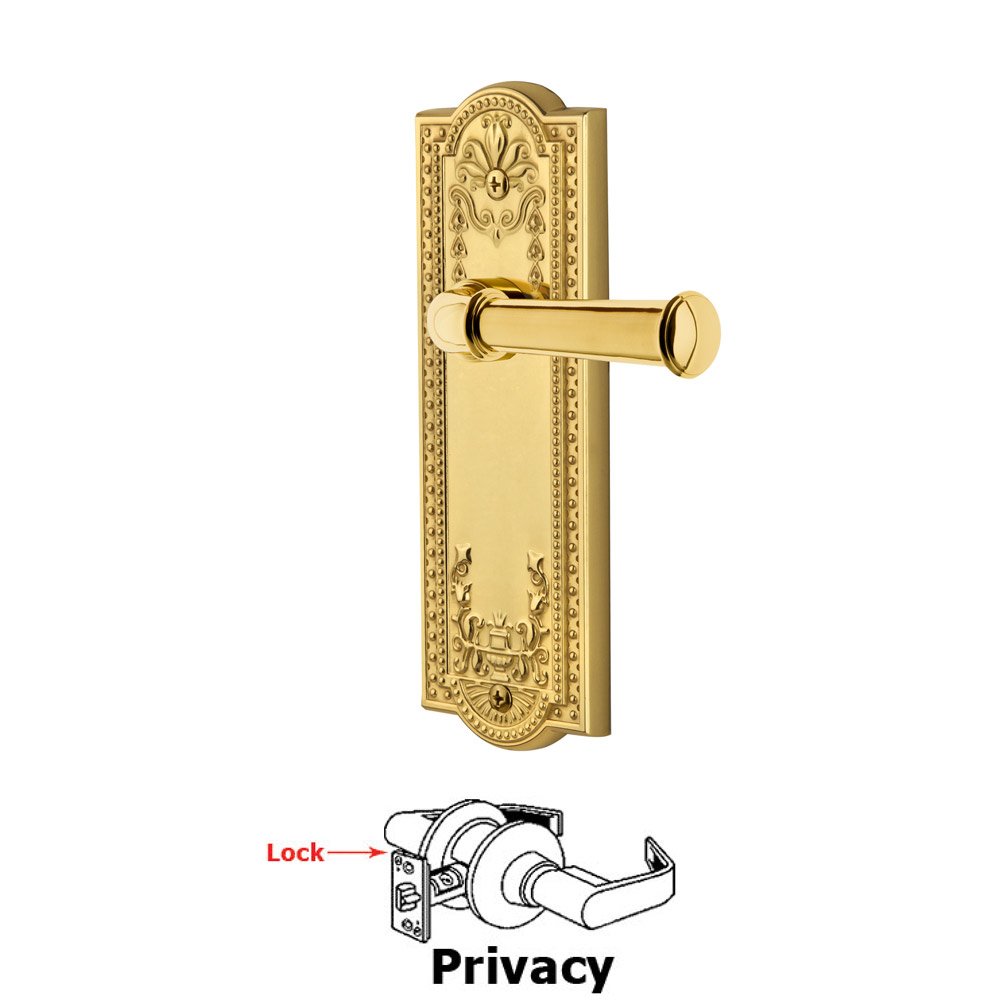 Grandeur Privacy Parthenon Plate with Georgetown Left Handed Lever in Polished Brass