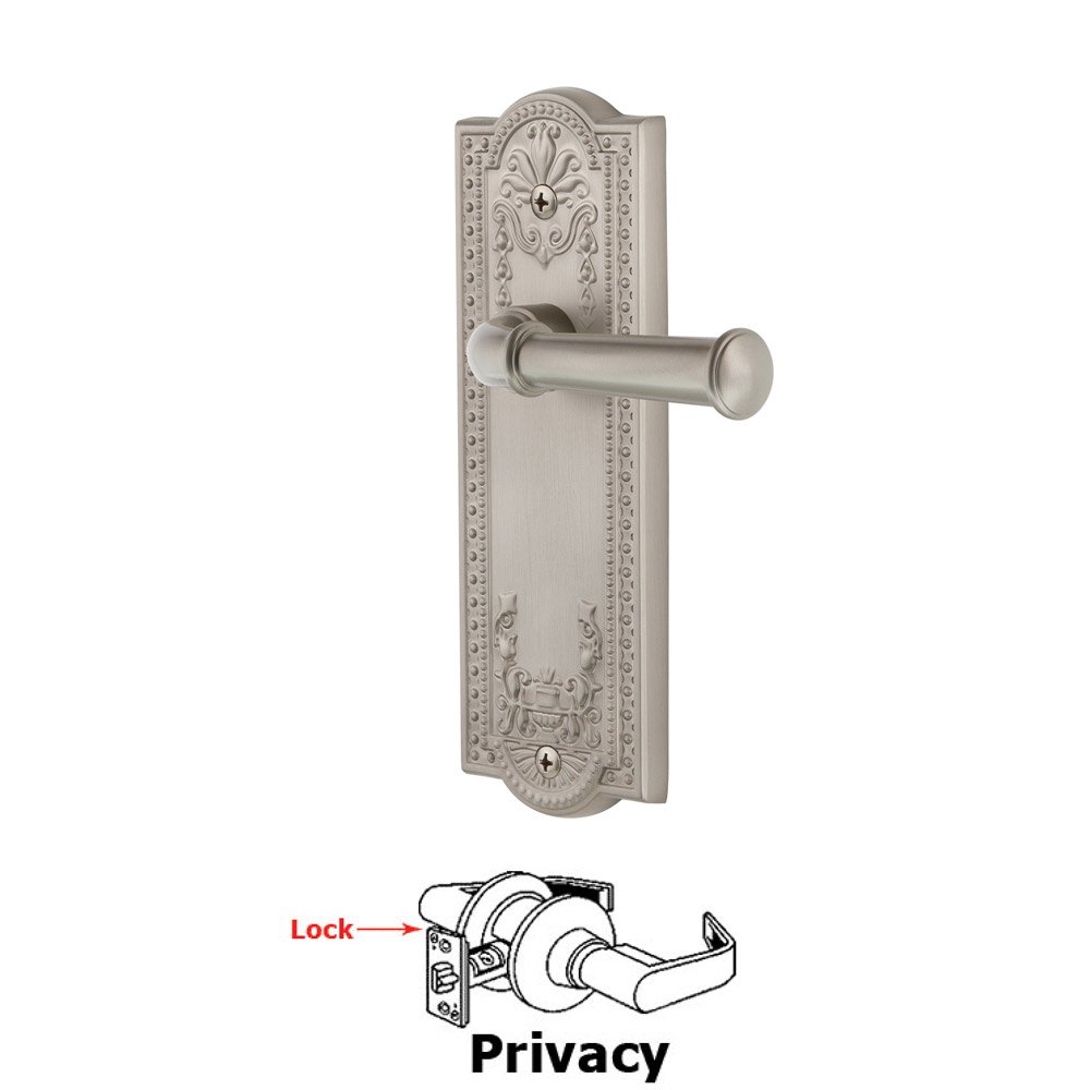 Grandeur Privacy Parthenon Plate with Georgetown Right Handed Lever in Satin Nickel