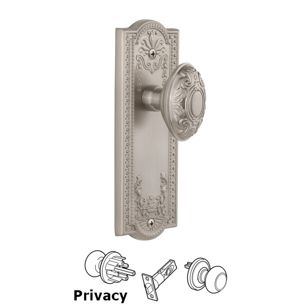 Grandeur Grandeur Parthenon Plate Privacy with Grande Victorian Knob in Satin Nickel
