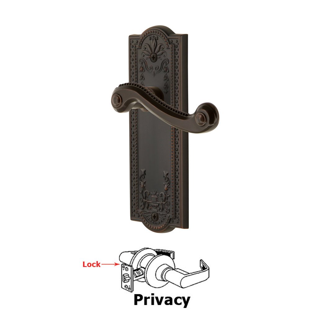 Grandeur Privacy Parthenon Plate with Newport Left Handed Lever in Timeless Bronze