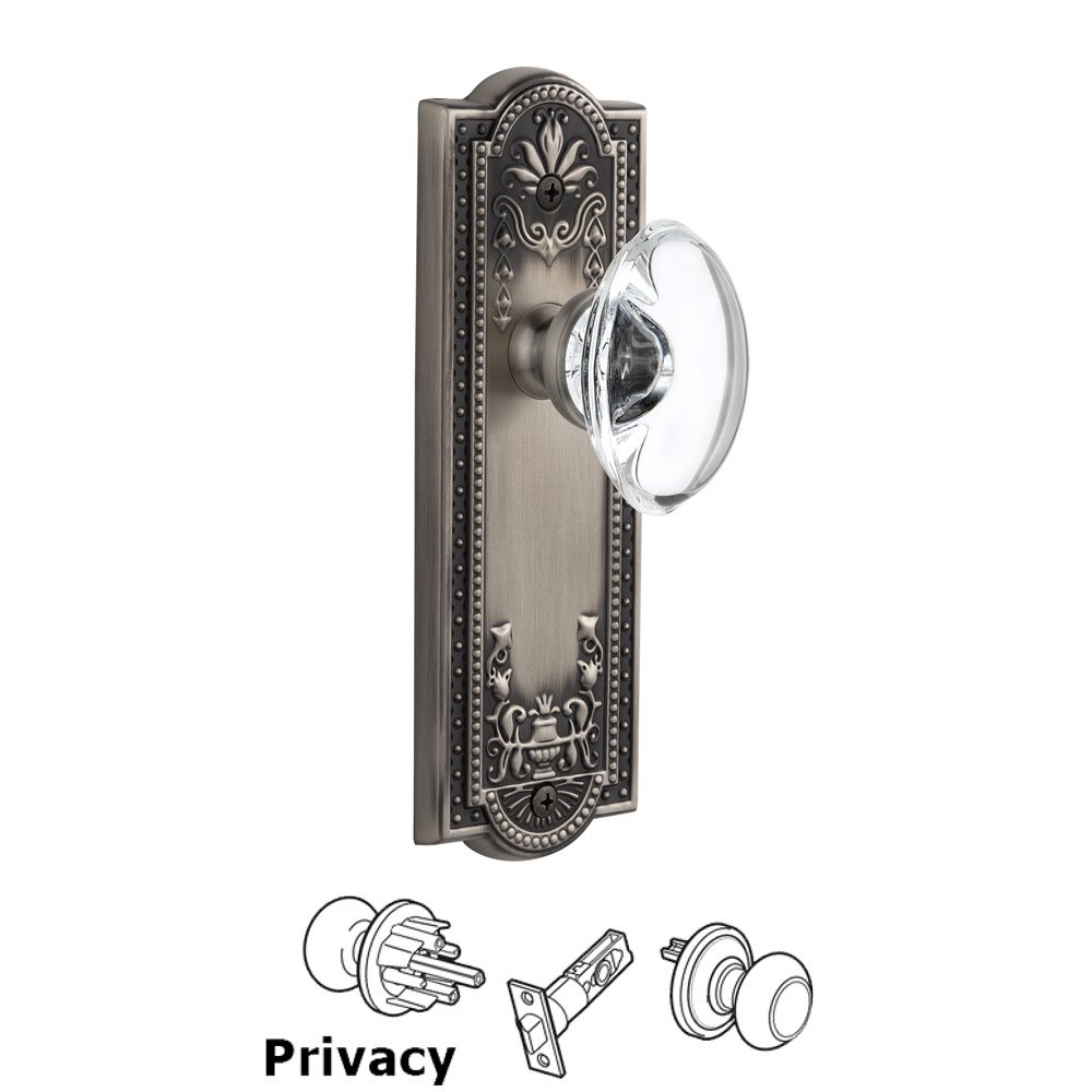 Grandeur Grandeur Parthenon Plate Privacy with Provence knob in Antique Pewter