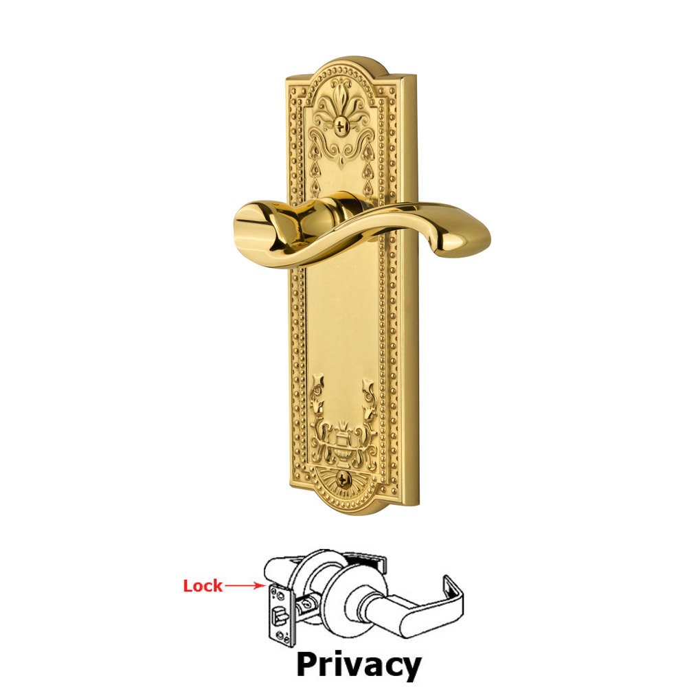 Grandeur Privacy Parthenon Plate with Portofino Right Handed Lever in Lifetime Brass