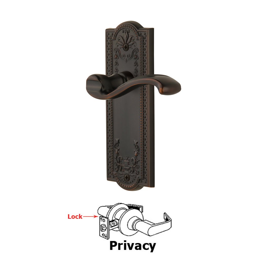Grandeur Privacy Parthenon Plate with Portofino Right Handed Lever in Timeless Bronze
