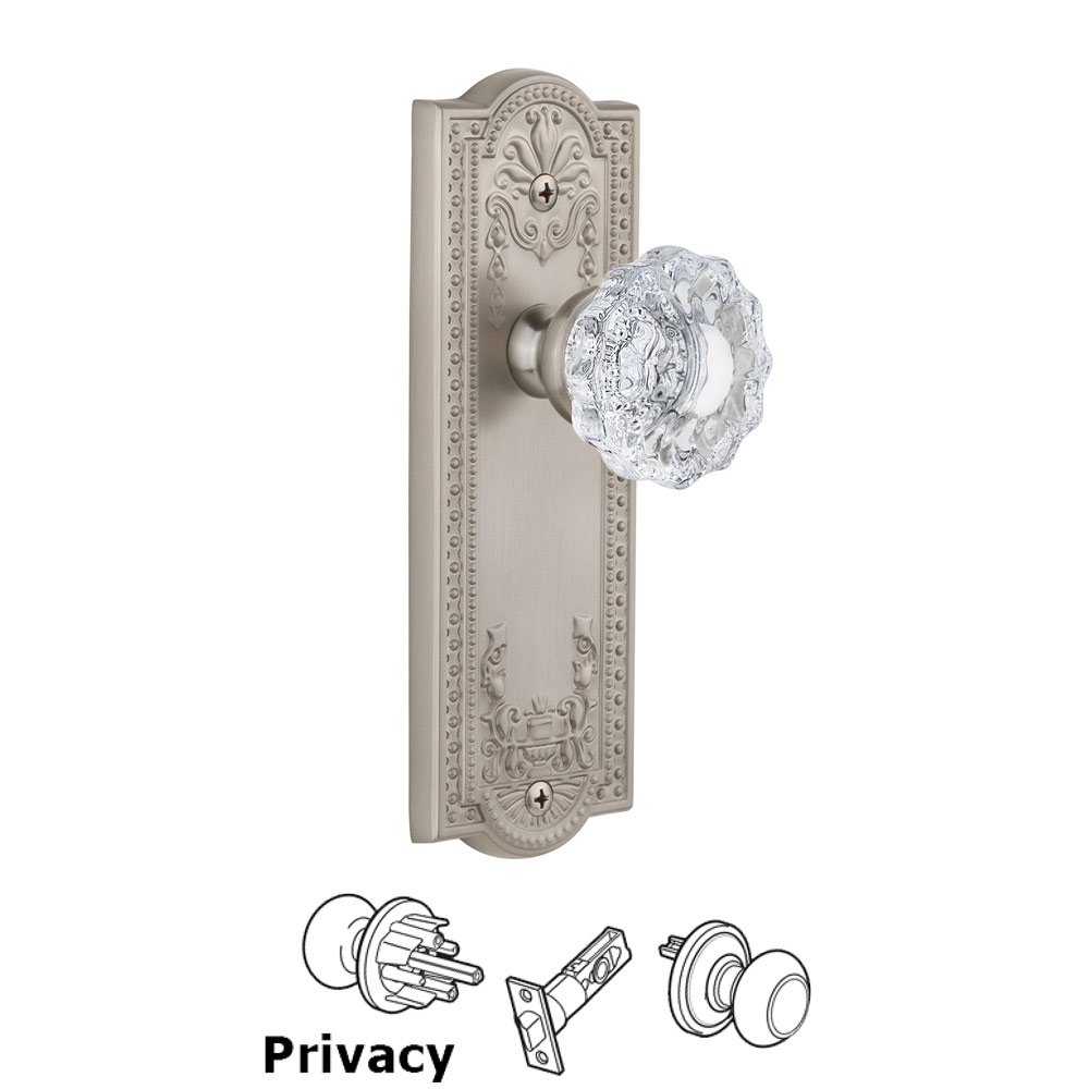 Grandeur Grandeur Parthenon Plate Privacy with Versailles Knob in Satin Nickel