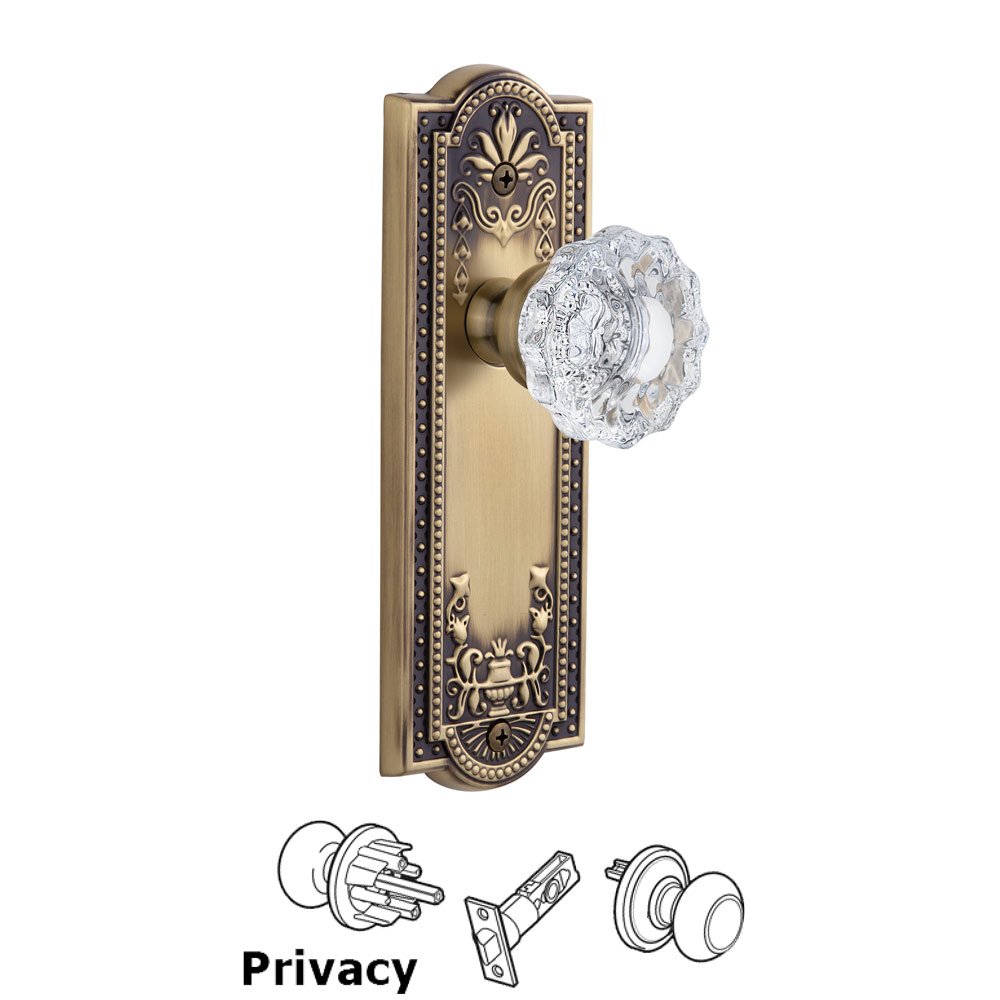 Grandeur Grandeur Parthenon Plate Privacy with Versailles Knob in Vintage Brass