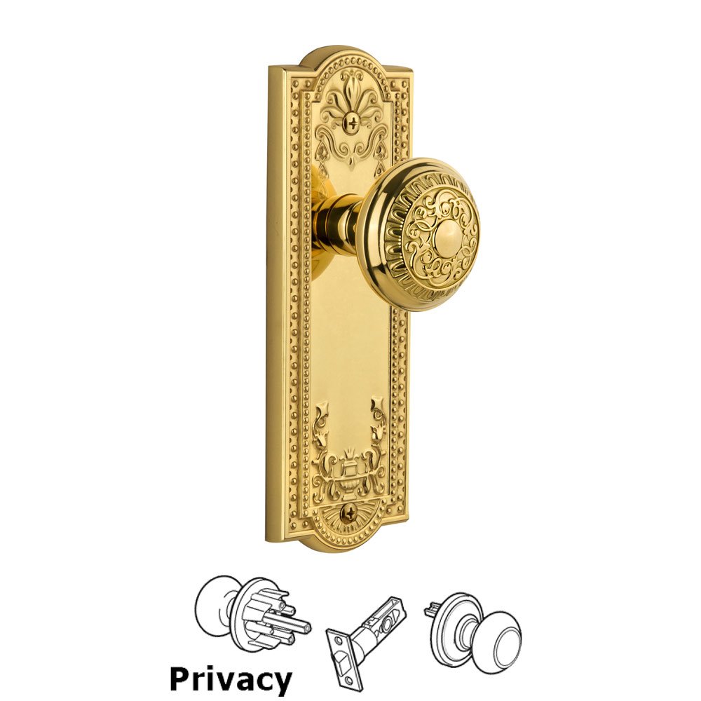 Grandeur Grandeur Parthenon Plate Privacy with Windsor Knob in Polished Brass