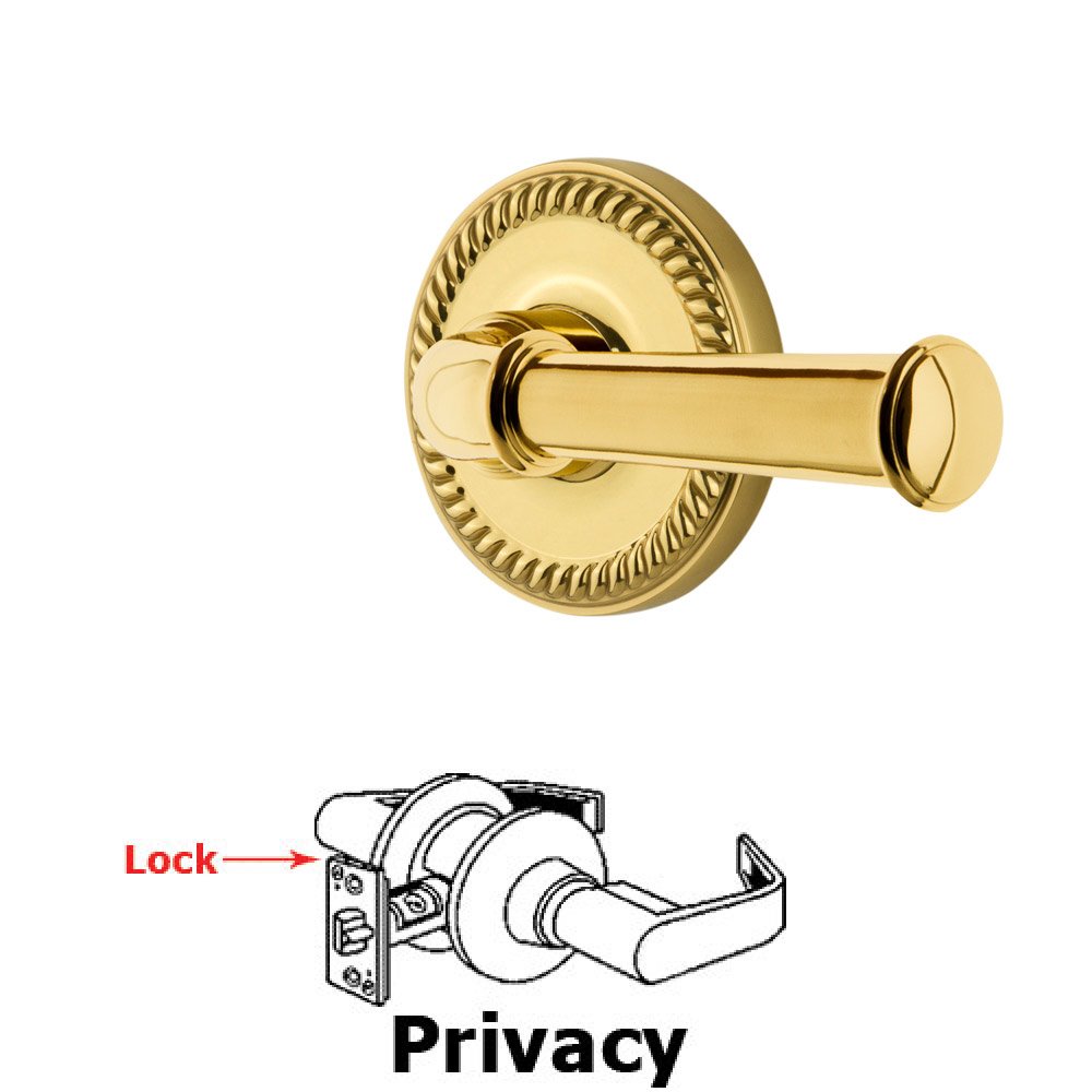 Grandeur Newport Plate Privacy with Georgetown Left Handed Lever in Lifetime Brass