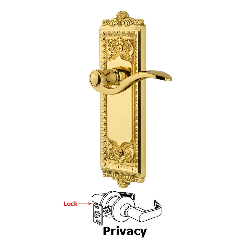 Grandeur Privacy Windsor Plate with Right Handed Bellagio Lever in Lifetime Brass