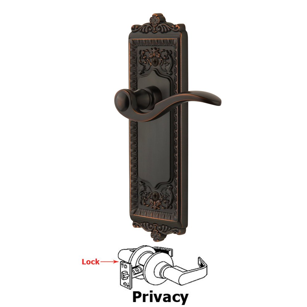 Grandeur Privacy Windsor Plate with Right Handed Bellagio Lever in Timeless Bronze