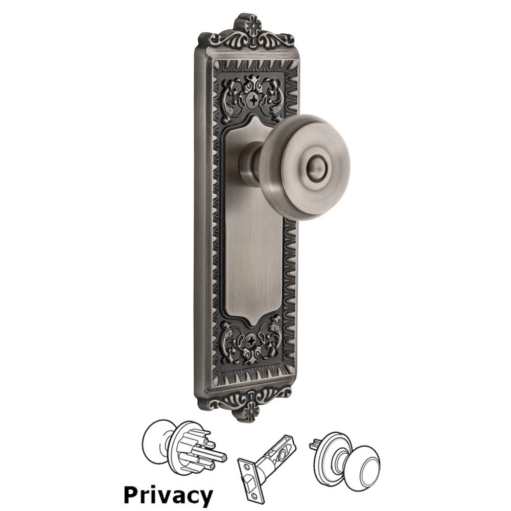 Grandeur Windsor Plate Privacy with Bouton Knob in Antique Pewter