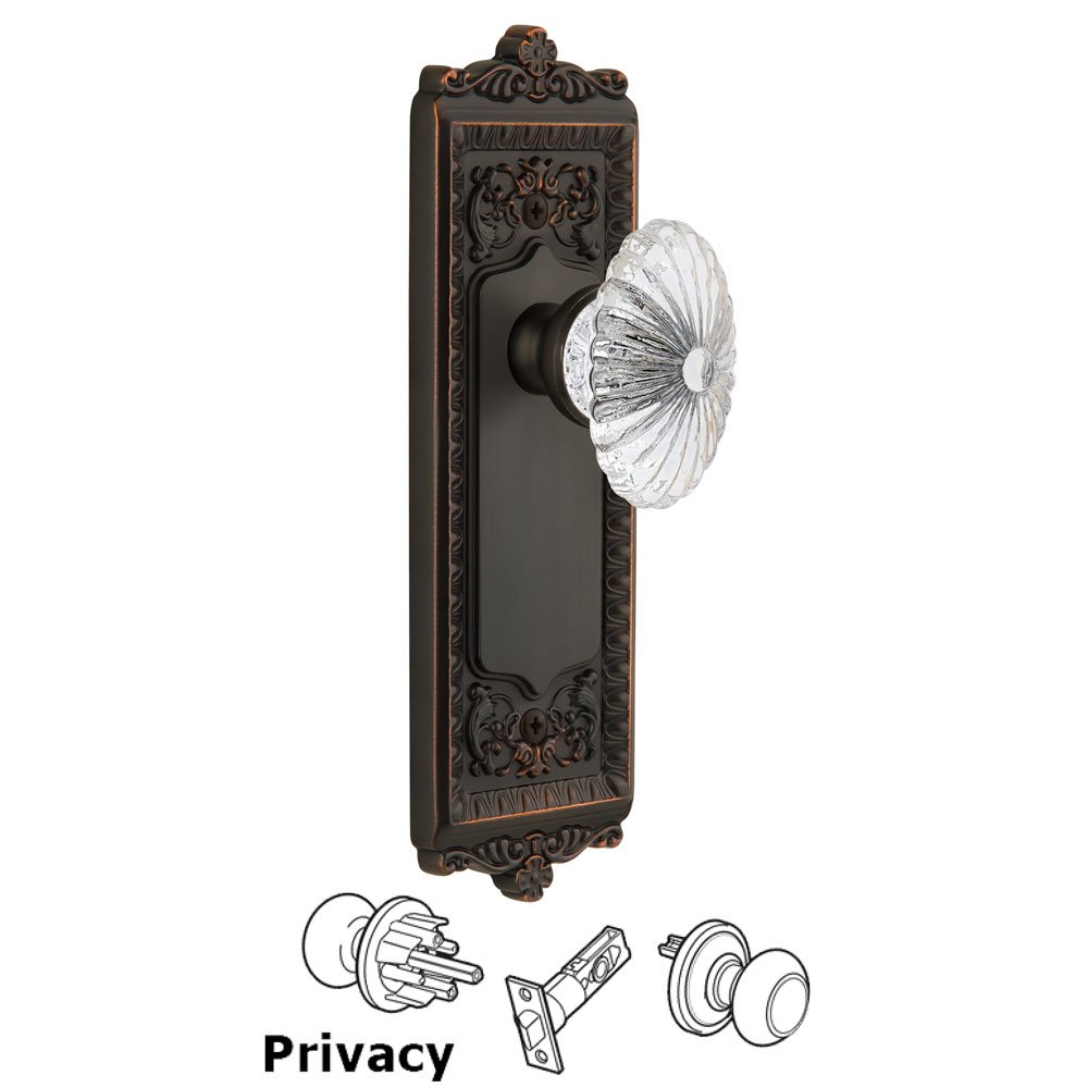 Grandeur Windsor Plate Privacy with Burgundy Knob in Timeless Bronze