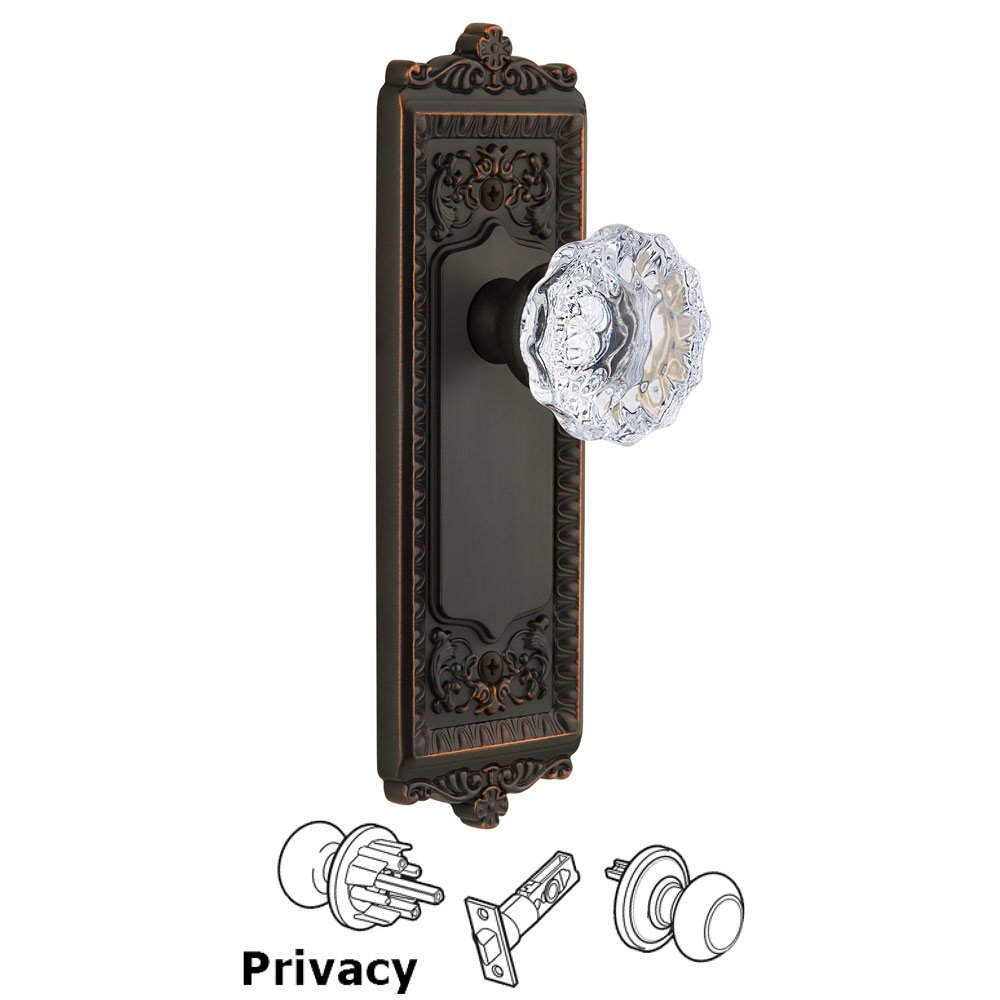 Grandeur Windsor Plate Privacy with Fontainebleau knob in Timeless Bronze