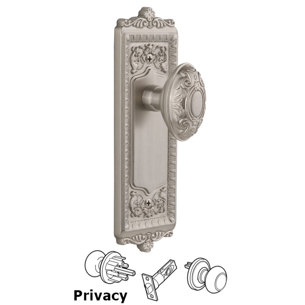 Grandeur Windsor Plate Privacy with Grande Victorian knob in Satin Nickel