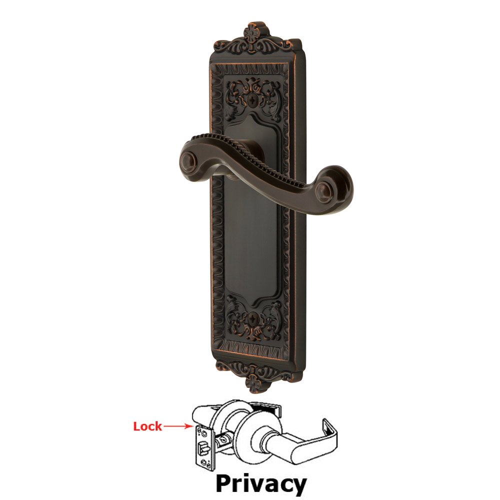 Grandeur Privacy Windsor Plate with Right Handed Newport Lever in Timeless Bronze