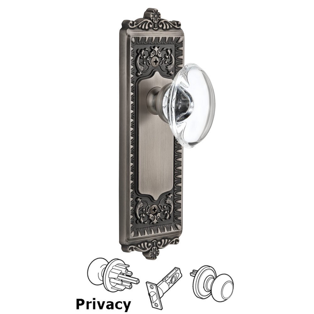 Grandeur Windsor Plate Privacy with Provence knob in Antique Pewter