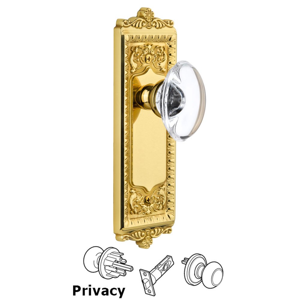 Grandeur Windsor Plate Privacy with Provence knob in Polished Brass