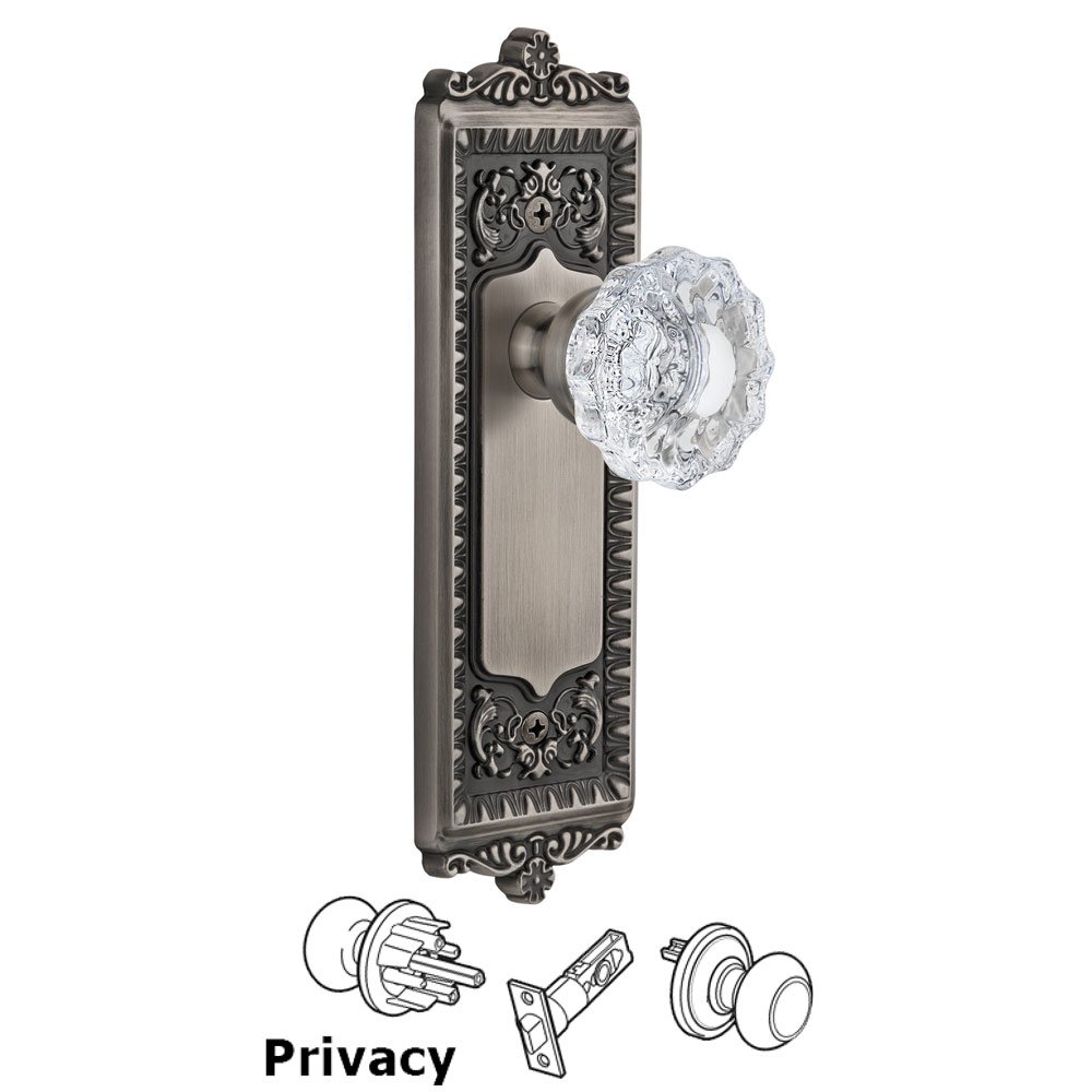 Grandeur Windsor Plate Privacy with Versailles knob in Antique Pewter