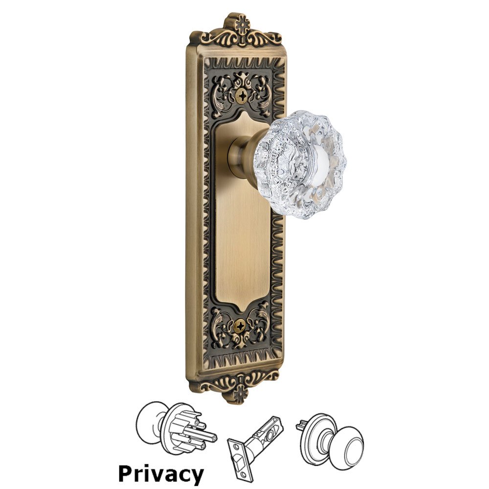 Grandeur Windsor Plate Privacy with Versailles knob in Vintage Brass