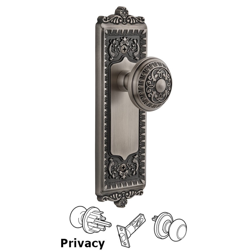 Grandeur Windsor Plate Privacy with Windsor knob in Antique Pewter