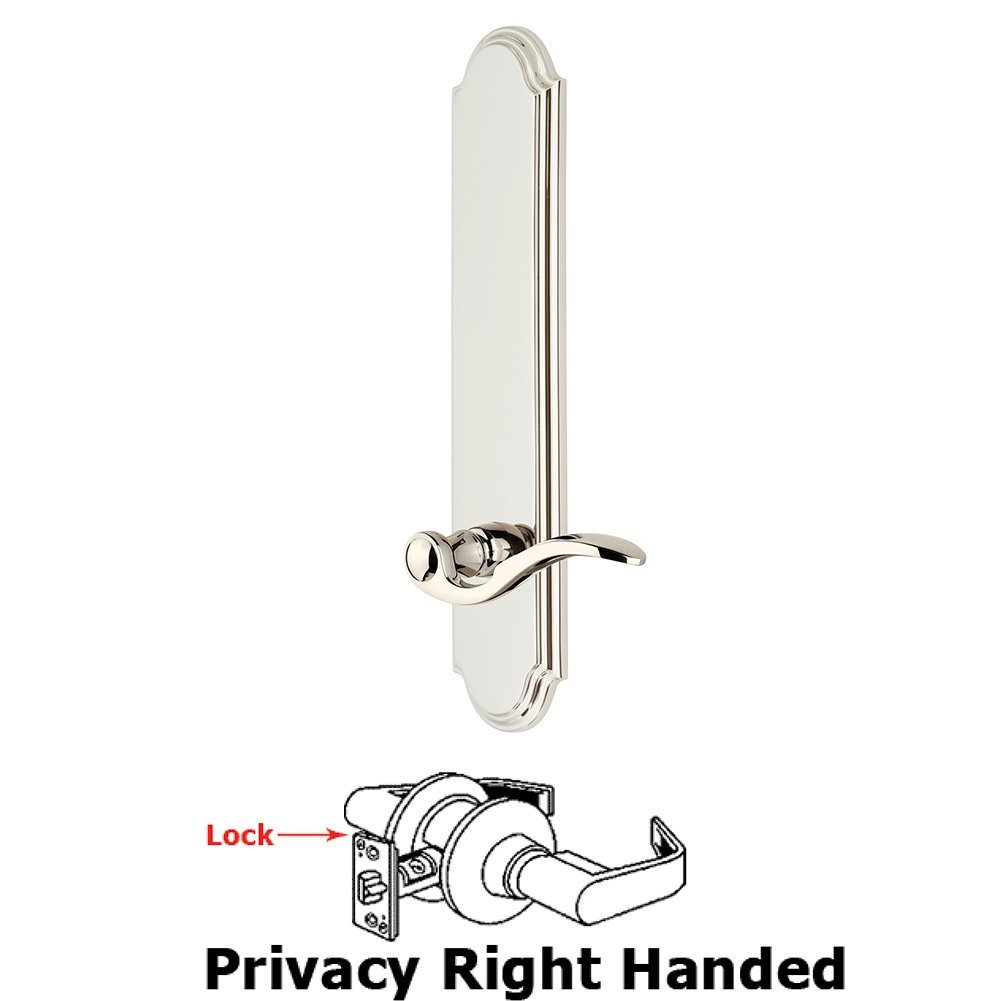 Grandeur Tall Plate Privacy with Bellagio Right Handed Lever in Polished Nickel