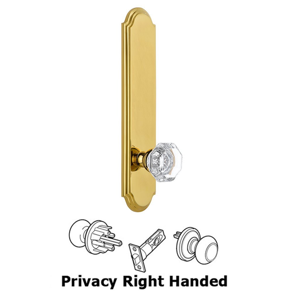 Grandeur Tall Plate Privacy with Chambord Right Handed Knob in Lifetime Brass