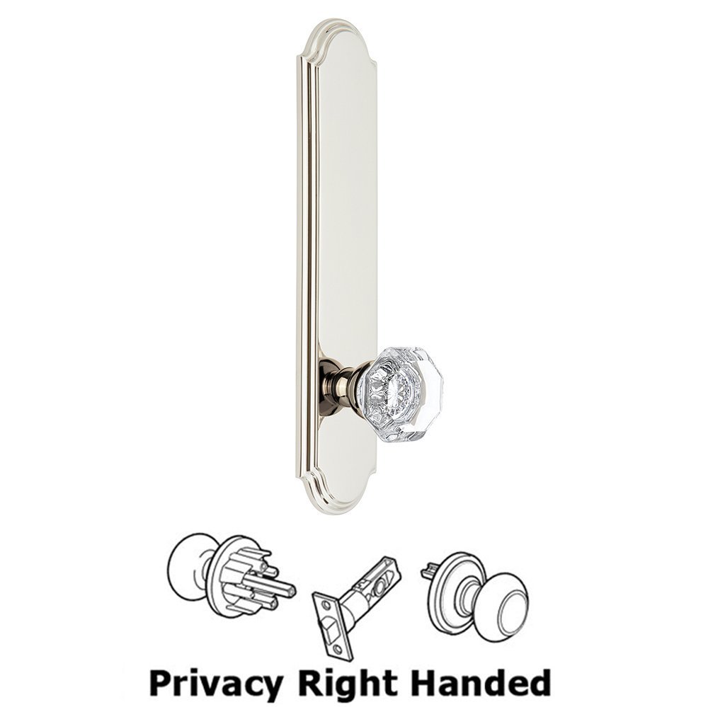 Grandeur Tall Plate Privacy with Chambord Right Handed Knob in Polished Nickel
