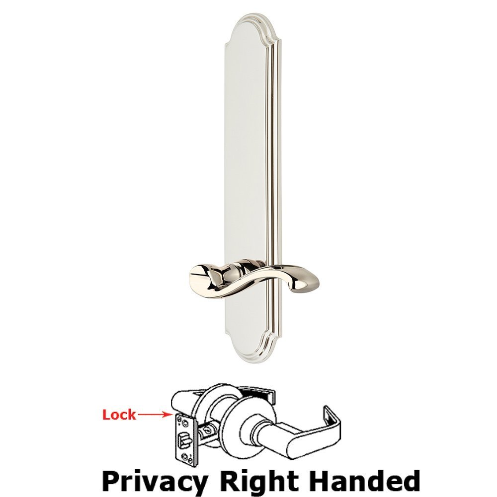 Grandeur Tall Plate Privacy with Portofino Right Handed Lever in Polished Nickel