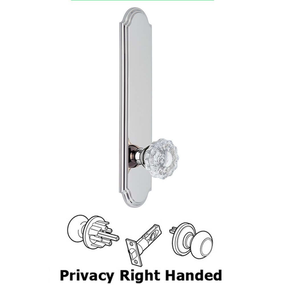 Grandeur Tall Plate Privacy with Versailles Right Handed Knob in Bright Chrome