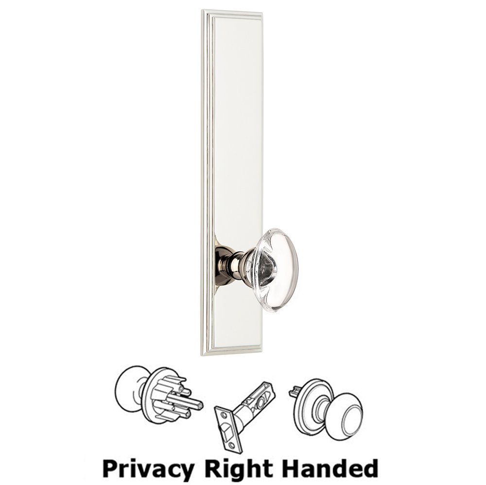 Grandeur Privacy Carre Tall Plate with Provence Right Handed Knob in Polished Nickel