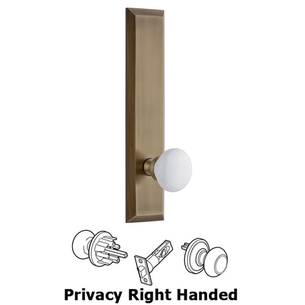 Grandeur Privacy Fifth Avenue Tall Plate with Hyde Park Right Handed Knob in Vintage Brass
