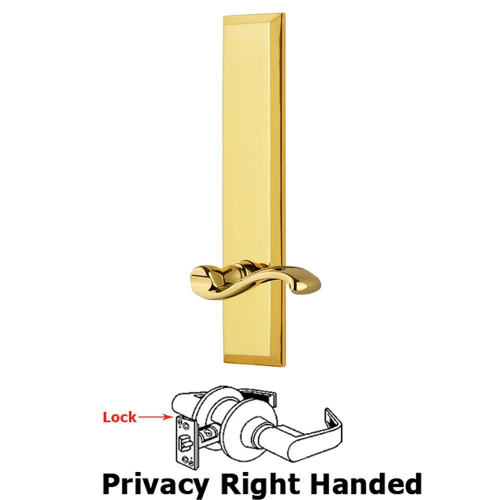 Grandeur Privacy Fifth Avenue Tall Plate with Portofino Right Handed Lever in Lifetime Brass