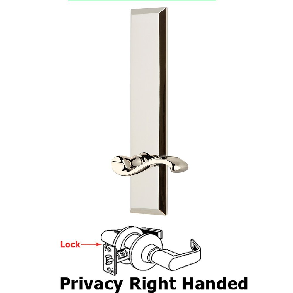 Grandeur Privacy Fifth Avenue Tall Plate with Portofino Right Handed Lever in Polished Nickel